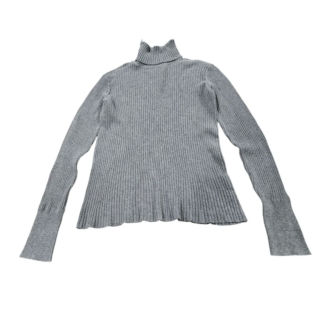 Y2K GAP Ribbed Turtleneck Sweater Gray Women’s Medium Fitted Stretch M